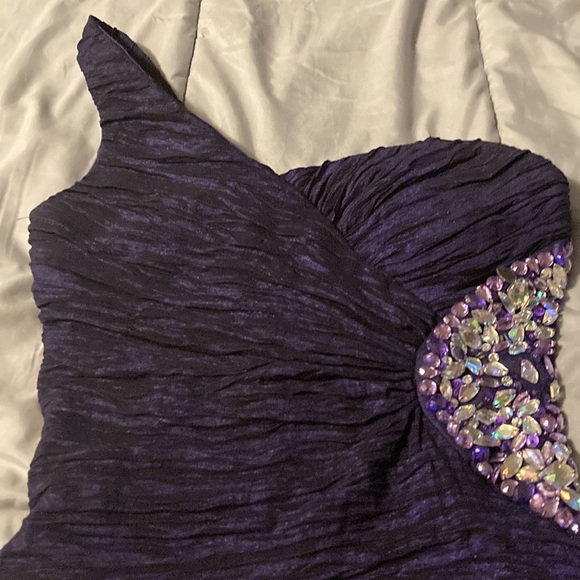 Purple one shoulder dress with gems on left side - Picture 3 of 6